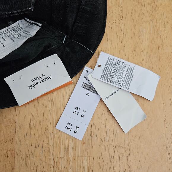 Abercrombie & Fitch Mid Rise Bootcut Jean Black 34" inseam Sz 30 NWT - Picture 7 of 10